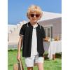 Arshiner Boys Button Down Shirt Short Sleeve Knit Shirt Summer Vintage Fashion Casual Beach Shirts for Kids 3-14 Years(Black)