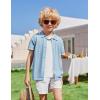 Arshiner Boys Button Down Shirt Short Sleeve Knit Shirt Summer Vintage Fashion Casual Beach Shirts for Kids 3-14 Years(Light Blue)