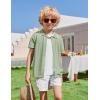 Arshiner Boys Button Down Shirt Short Sleeve Knit Shirt Summer Vintage Fashion Casual Beach Shirts for Kids 3-14 Years(Light Green)