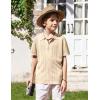Arshiner Boys Button Down Shirt Short Sleeve Knit Shirt Summer Vintage Fashion Casual Beach Shirts for Kids 3-14 Years(Light Khaki)