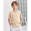 Arshiner Boys Button Down Shirt Short Sleeve Knit Shirt Summer Vintage Fashion Casual Beach Shirts for Kids 3-14 Years(Light Khaki)