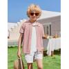 Arshiner Boys Button Down Shirt Short Sleeve Knit Shirt Summer Vintage Fashion Casual Beach Shirts for Kids 3-14 Years(Light Pink)
