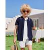 Arshiner Boys Button Down Shirt Short Sleeve Knit Shirt Summer Vintage Fashion Casual Beach Shirts for Kids 3-14 Years(Navy Blue)