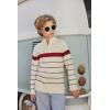 Arshiner Boy’s Cable Knitted Sweater Half Zip Lightweight Casual Pullovers for Kids 3-12 Years(Jersey Knit Off White/Red Srtiped)