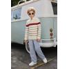 Arshiner Boy’s Cable Knitted Sweater Half Zip Lightweight Casual Pullovers for Kids 3-12 Years(Jersey Knit Off White/Red Srtiped)