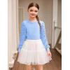 Arshiner Girls Puff Long Sleeve Shirts Ribbed Knit Cute Casual Crewneck Tops Blouse Tee(Light Blue)