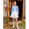 Arshiner Girls Puff Long Sleeve Shirts Ribbed Knit Cute Casual Crewneck Tops Blouse Tee(Light Blue)