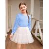 Arshiner Girls Puff Long Sleeve Shirts Ribbed Knit Cute Casual Crewneck Tops Blouse Tee(Light Blue)
