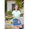 Arshiner Girls Ruffle Short Sleeve T Shirts Cute Little V Neck Tops Kids Summer Casual Blouses Clothes 5-12 Years(Gradient – Green)