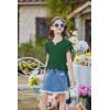 Arshiner Girls Ruffle Short Sleeve T Shirts Cute Little V Neck Tops Kids Summer Casual Blouses Clothes 5-12 Years(Green)