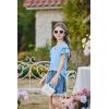 Arshiner Girls Ruffle Short Sleeve T Shirts Cute Little V Neck Tops Kids Summer Casual Blouses Clothes 5-12 Years(Light Blue)