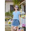 Arshiner Girls Ruffle Short Sleeve T Shirts Cute Little V Neck Tops Kids Summer Casual Blouses Clothes 5-12 Years(Light Blue)