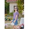 Arshiner Girls Ruffle Short Sleeve T Shirts Cute Little V Neck Tops Kids Summer Casual Blouses Clothes 5-12 Years(Purple)