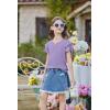 Arshiner Girls Ruffle Short Sleeve T Shirts Cute Little V Neck Tops Kids Summer Casual Blouses Clothes 5-12 Years(Purple)