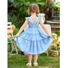 Arshiner Toddler Girls Dress Ruffle High-Low Hem Smocked Dresses Summer Beach Butterfly Sundress with Pocket(Blue)