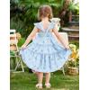 Arshiner Toddler Girls Dress Ruffle High-Low Hem Smocked Dresses Summer Beach Butterfly Sundress with Pocket(Blue Floral)