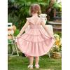 Arshiner Toddler Girls Dress Ruffle High-Low Hem Smocked Dresses Summer Beach Butterfly Sundress with Pocket(Pink)