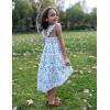 Arshiner Toddler Girls Dress Ruffle High-Low Hem Smocked Dresses Summer Beach Butterfly Sundress with Pocket(White Blue Floral)