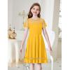 Arshiner Tween Girls Dress Formal Contrast Mesh Short Sleeve A Line Party Dresses with Pockets for 5-12 Years(Yellow)