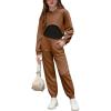 Arshiner 3 Piece Girls Jogger Set Sweatsuits Crop Sweatshirt Hoodie Adjustable Cami Top and Sweatpants(Brown)