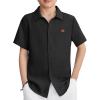 Arshiner Boys Button Down Shirt Short Sleeve Collar Leather Patch Woven Shirts Size 4-12 Years(Black)