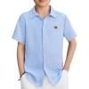 Arshiner Boys Button Down Shirt Short Sleeve Collar Leather Patch Woven Shirts Size 4-12 Years(Ice Blue)