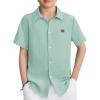 Arshiner Boys Button Down Shirt Short Sleeve Collar Leather Patch Woven Shirts Size 4-12 Years(Mint Green)