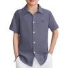 Arshiner Boys Button Down Shirt Short Sleeve Collar Leather Patch Woven Shirts Size 4-12 Years(Rock Gray)