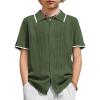Arshiner Boys Button Down Shirt Short Sleeve Knit Shirt Summer Vintage Fashion Casual Beach Shirts for Kids 3-14 Years(Army Green)