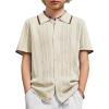 Arshiner Boys Button Down Shirt Short Sleeve Knit Shirt Summer Vintage Fashion Casual Beach Shirts for Kids 3-14 Years(Beige)