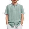Arshiner Boys Button Down Shirt Short Sleeve Knit Shirt Summer Vintage Fashion Casual Beach Shirts for Kids 3-14 Years(Ice Green)