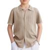 Arshiner Boys Button Down Shirt Short Sleeve Knit Shirt Summer Vintage Fashion Casual Beach Shirts for Kids 3-14 Years(Khaki)