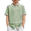 Arshiner Boys Button Down Shirt Short Sleeve Knit Shirt Summer Vintage Fashion Casual Beach Shirts for Kids 3-14 Years(Light Green)