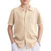 Arshiner Boys Button Down Shirt Short Sleeve Knit Shirt Summer Vintage Fashion Casual Beach Shirts for Kids 3-14 Years(Light Khaki)