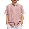 Arshiner Boys Button Down Shirt Short Sleeve Knit Shirt Summer Vintage Fashion Casual Beach Shirts for Kids 3-14 Years(Light Pink)