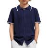 Arshiner Boys Button Down Shirt Short Sleeve Knit Shirt Summer Vintage Fashion Casual Beach Shirts for Kids 3-14 Years(Navy Blue)