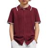 Arshiner Boys Button Down Shirt Short Sleeve Knit Shirt Summer Vintage Fashion Casual Beach Shirts for Kids 3-14 Years(Wine Red)