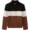 Arshiner Boy’s Cable Knitted Sweater Half Zip Lightweight Casual Pullovers for Kids 3-12 Years(Jersey Knit Black/Cream/Brown Striped)