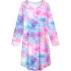 Arshiner Girls Nightgowns Long Sleeve Print Pajamas Nightdress for Kids Soft Sleep Wear Nighties(Purple Tie-dye Stars)
