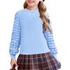 Arshiner Girls Puff Long Sleeve Shirts Ribbed Knit Cute Casual Crewneck Tops Blouse Tee(Light Blue)