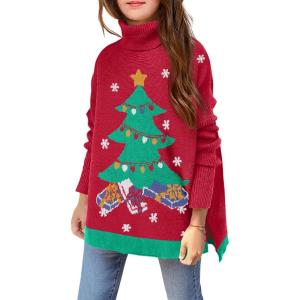Arshiner Girls Sweaters Turtleneck Kids Tunic Long Sleeve Knit Chunky Pullover Jumper Tops(Xmas Pattern)