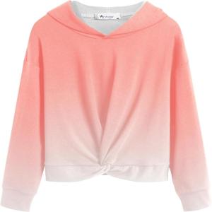 Arshiner Hoodies for Teen Girls Twist Front Tie Dye Hooded Sweatshirt Casual Long Sleeve Tops Clothes for 5-13 Years(Coral White)