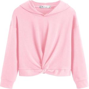 Arshiner Hoodies for Teen Girls Twist Front Tie Dye Hooded Sweatshirt Casual Long Sleeve Tops Clothes for 5-13 Years(Pink)