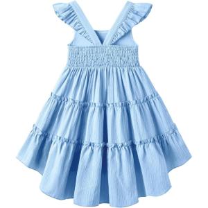 Arshiner Toddler Girls Dress Ruffle High-Low Hem Smocked Dresses Summer Beach Butterfly Sundress with Pocket(Blue)