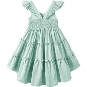 Arshiner Toddler Girls Dress Ruffle High-Low Hem Smocked Dresses Summer Beach Butterfly Sundress with Pocket(Green)