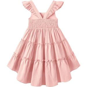 Arshiner Toddler Girls Dress Ruffle High-Low Hem Smocked Dresses Summer Beach Butterfly Sundress with Pocket(Pink)