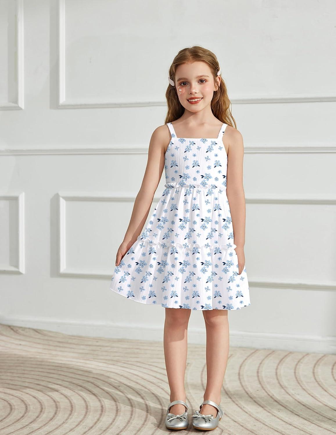 image:imageArshiner Girls Spaghetti Strap Dress Toddler Summer Dresses Kids Beach Casual Sundresses with Pockets for 17tWhite Blue Floral