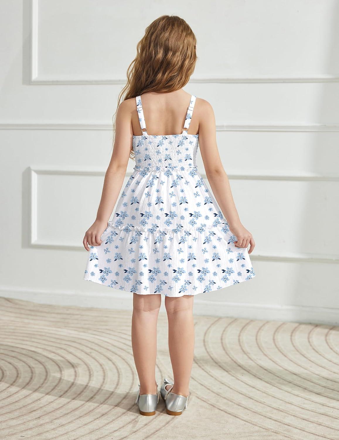 image:imageArshiner Girls Spaghetti Strap Dress Toddler Summer Dresses Kids Beach Casual Sundresses with Pockets for 17tWhite Blue Floral