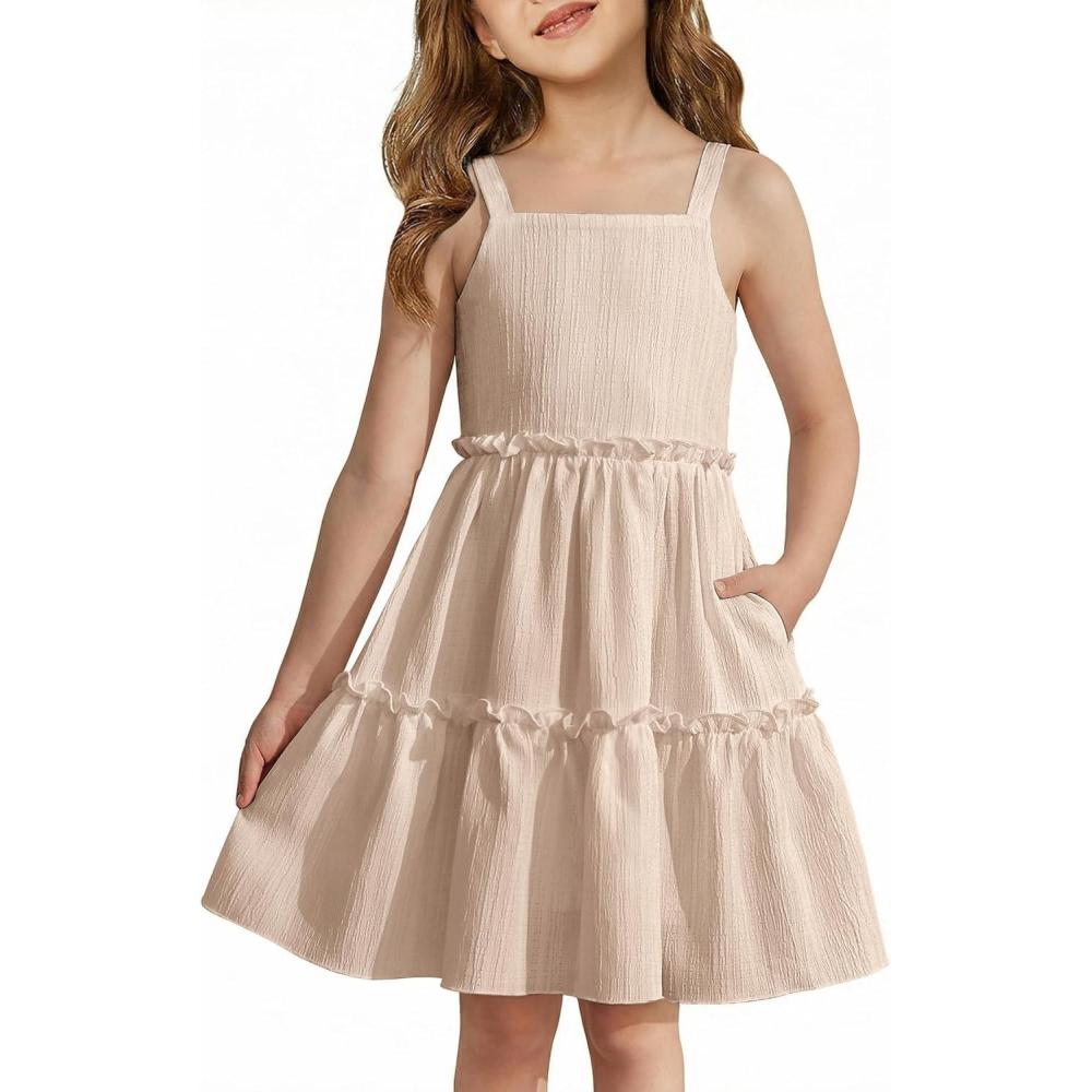 image:imageArshiner Girls Spaghetti Strap Dress Toddler Summer Dresses Kids Beach Casual Sundresses with Pockets for 17tBeige