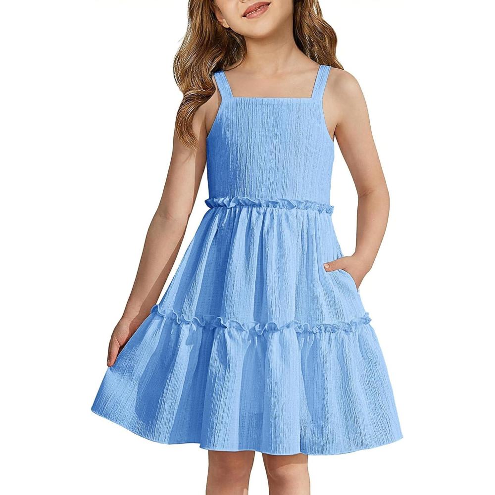 image:imageArshiner Girls Spaghetti Strap Dress Toddler Summer Dresses Kids Beach Casual Sundresses with Pockets for 17tBlue